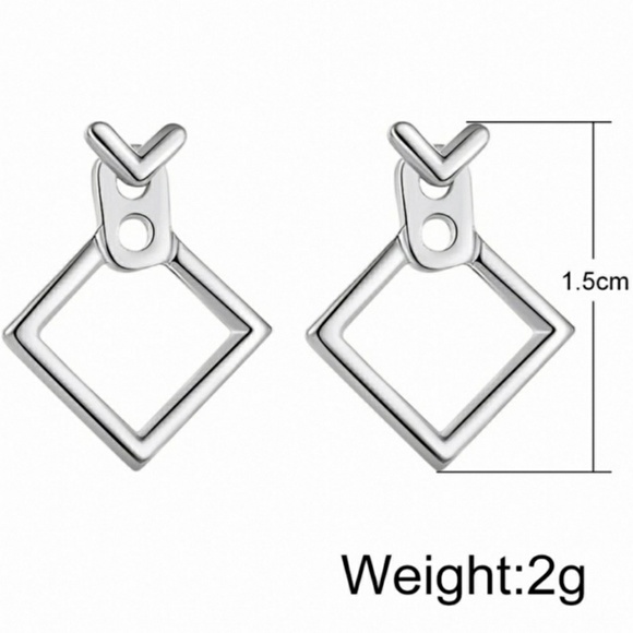 Silver Tone Square Geometric Jacket Stud Earrings - Picture 5 of 7